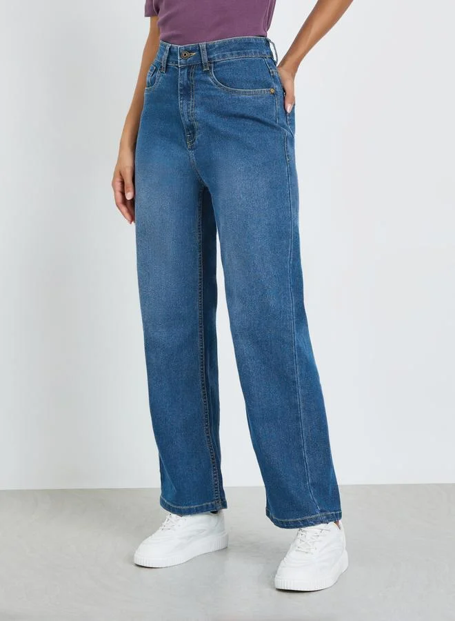 Styli Blue Straight Leg Low Fade Jeans