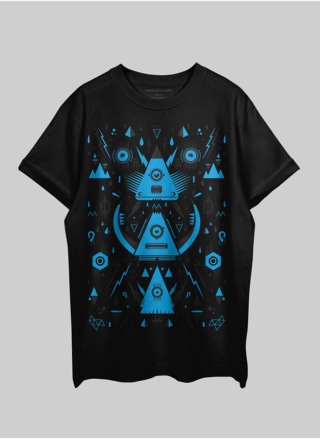THREADCURRY THREADCURRY Polygons of Music Oversized Drop Shoulder Cotton Loose Printed T-Shirt for Men  - Image 1