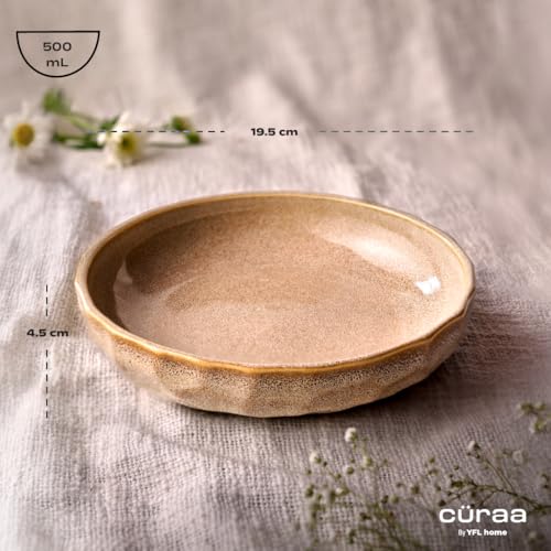 CÜRAA by YFL Home Rustic Facet and Flow Collection Serving Bowl Set of 2 | Microwave-Safe Ceramic Serving Bowl | Dinner Bowls for Snacks,Rice,Dal,Fruits,Salad | 500ml Each - Image 3