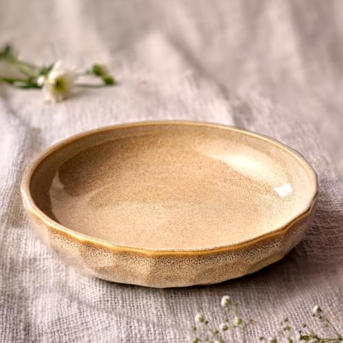 CÜRAA by YFL Home Rustic Facet and Flow Collection Serving Bowl Set of 2 | Microwave-Safe Ceramic Serving Bowl | Dinner Bowls for Snacks,Rice,Dal,Fruits,Salad | 500ml Each - Image 1