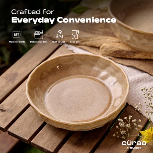CÜRAA by YFL Home Rustic Facet and Flow Collection Serving Bowl Set of 2 | Microwave-Safe Ceramic Serving Bowl | Dinner Bowls for Snacks,Rice,Dal,Fruits,Salad | 500ml Each - Image 5