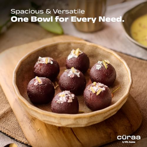 CÜRAA by YFL Home Rustic Facet and Flow Collection Serving Bowl Set of 2 | Microwave-Safe Ceramic Serving Bowl | Dinner Bowls for Snacks,Rice,Dal,Fruits,Salad | 500ml Each - Image 4