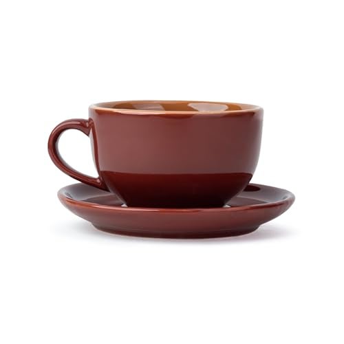 Shay Large Ceramic Coffee Cup Saucer Set, Burgundy, 320ml | Cappuccino Cup | Glossy Finish | Premium Porcelain | Microwave Safe (XL Cup Saucer - Burgundy) - Image 1
