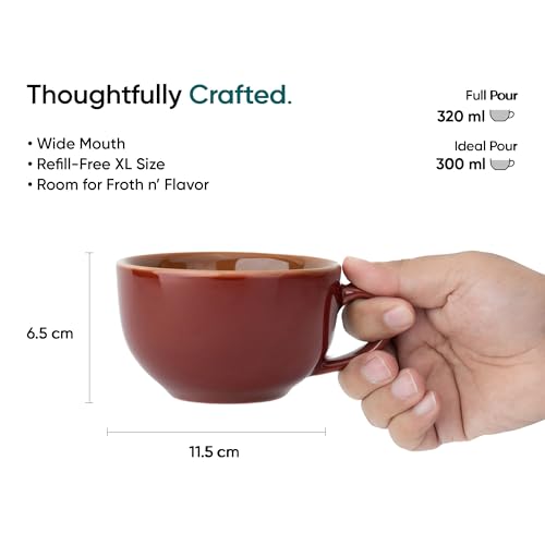 Shay Large Ceramic Coffee Cup Saucer Set, Burgundy, 320ml | Cappuccino Cup | Glossy Finish | Premium Porcelain | Microwave Safe (XL Cup Saucer - Burgundy) - Image 5