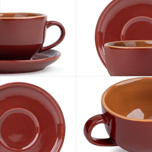 Shay Large Ceramic Coffee Cup Saucer Set, Burgundy, 320ml | Cappuccino Cup | Glossy Finish | Premium Porcelain | Microwave Safe (XL Cup Saucer - Burgundy) - Image 4