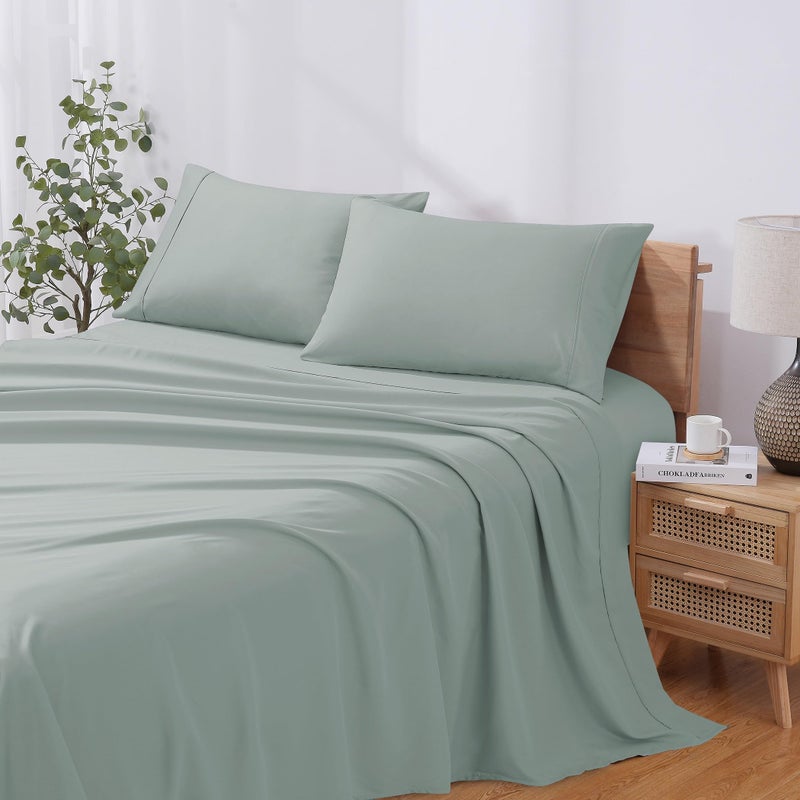 Modern Threads Soft Microfiber Solid Sheets - Luxurious Microfiber Bed Sheets - Includes Flat Sheet, Fitted Sheet with Deep Pockets, & Pillowcases Smoke Queen - Image 2