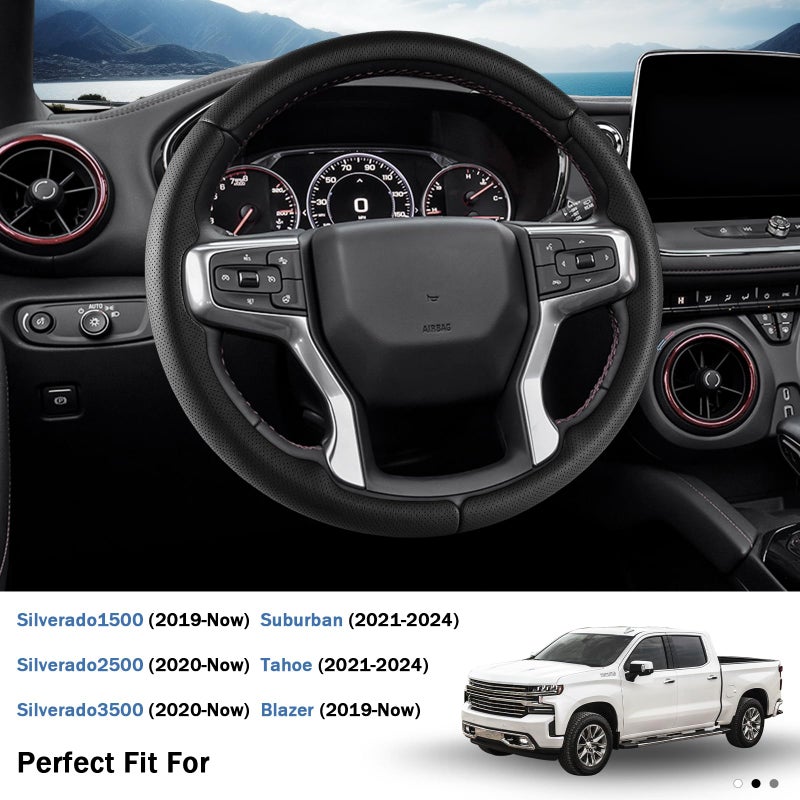 Aotoyou Steering Wheel Cover for Chevy Silverado 1500 2019-Present/ 2500 3500 2020-Present/Blazer 2019-Present (Gasoline Models)/ Suburban Tahoe 2021-2024, Car Steering Wheel Cover Accessories for Chevrolet - Image 3