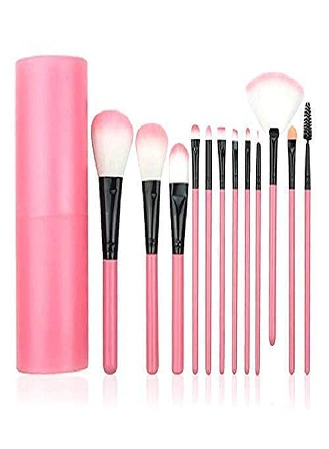 DATNASAYAD Makeup Brush Set With Storage Barrel Bottle - Pack of 12 (PINK) - Image 1
