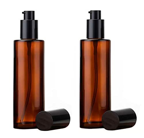 Ericotry 2 PCS 120ml4oz Amber Glass Travel Bottles with Black Pump Leakproof Lotion Dispenser for Essential Oil Cream Shampoo