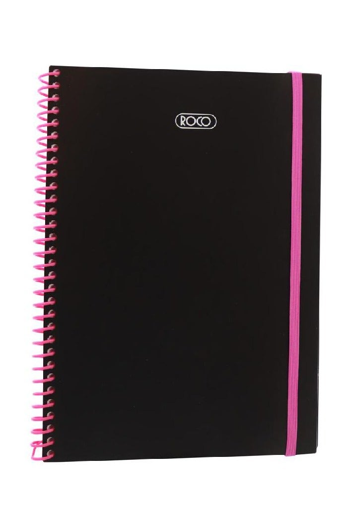 ROCO Classic Notebook – Pink Spiral Color and Elastic Band, B5, 80 Sheets, Single Ruled  Black/Pink - Image 1