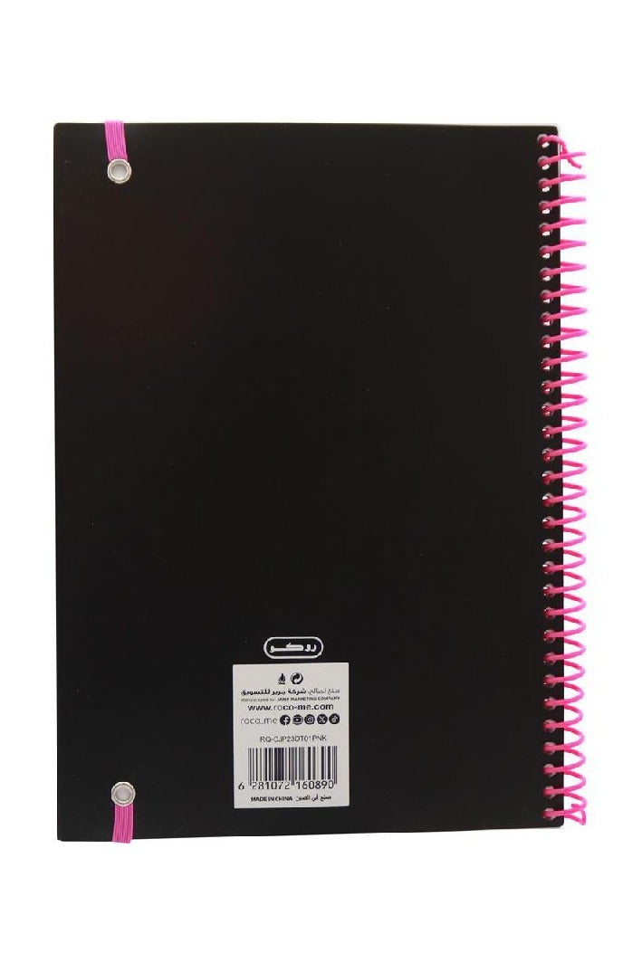 ROCO Classic Notebook – Pink Spiral Color and Elastic Band, B5, 80 Sheets, Single Ruled  Black/Pink - Image 3