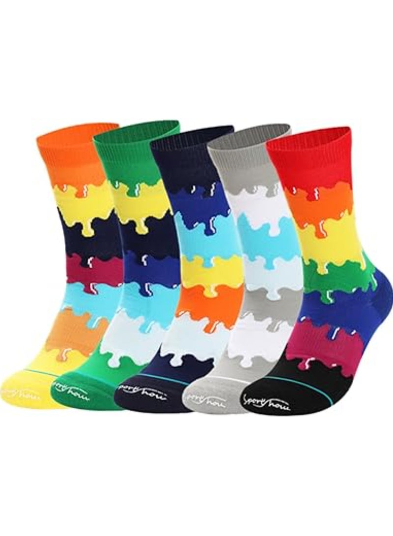 5 Pairs of Unisex Rainbow Athletic Socks - Soft Towel-Like Inner Layer, Sweat-Wicking, Odor-Resistant, Distinct Left/Right Design, High Ankle Cotton Crew Socks for Men and Women, Retro Style. - Image 1