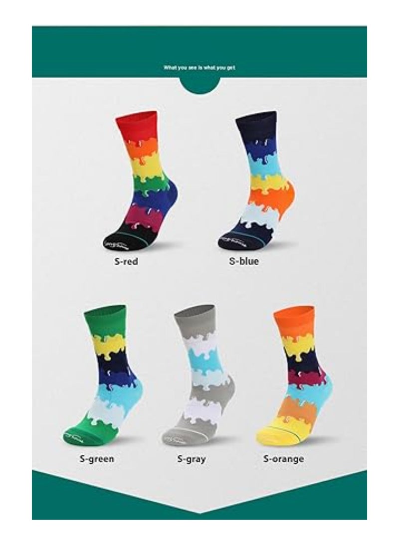 5 Pairs of Unisex Rainbow Athletic Socks - Soft Towel-Like Inner Layer, Sweat-Wicking, Odor-Resistant, Distinct Left/Right Design, High Ankle Cotton Crew Socks for Men and Women, Retro Style. - Image 3