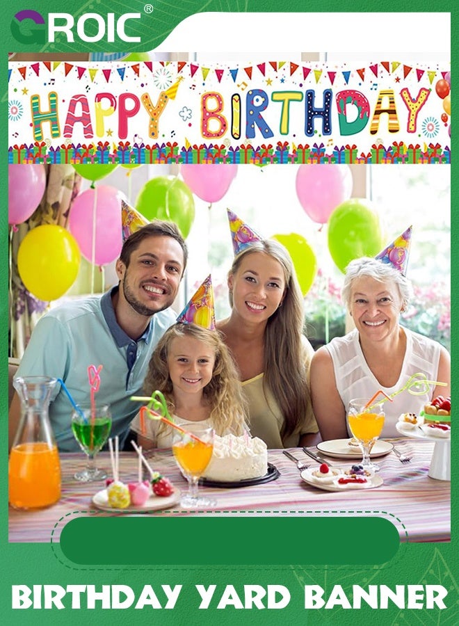 GROIC 118 x 19.6 Inch Large Colorful Happy Birthday Yard Banner Sign with Brass Grommets and Hanging Rope Birthday Party Outdoor & Indoor Party Decoration Banner - Image 5