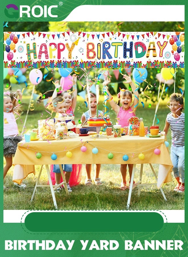 GROIC 118 x 19.6 Inch Large Colorful Happy Birthday Yard Banner Sign with Brass Grommets and Hanging Rope Birthday Party Outdoor & Indoor Party Decoration Banner - Image 4