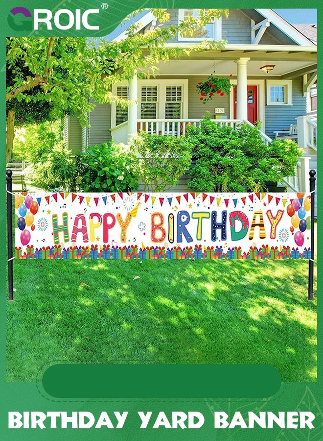 GROIC 118 x 19.6 Inch Large Colorful Happy Birthday Yard Banner Sign with Brass Grommets and Hanging Rope Birthday Party Outdoor & Indoor Party Decoration Banner - Image 1