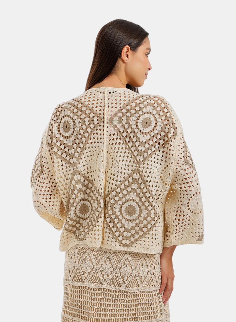 Carina Two-Tone Crochet Kimono - Image 4