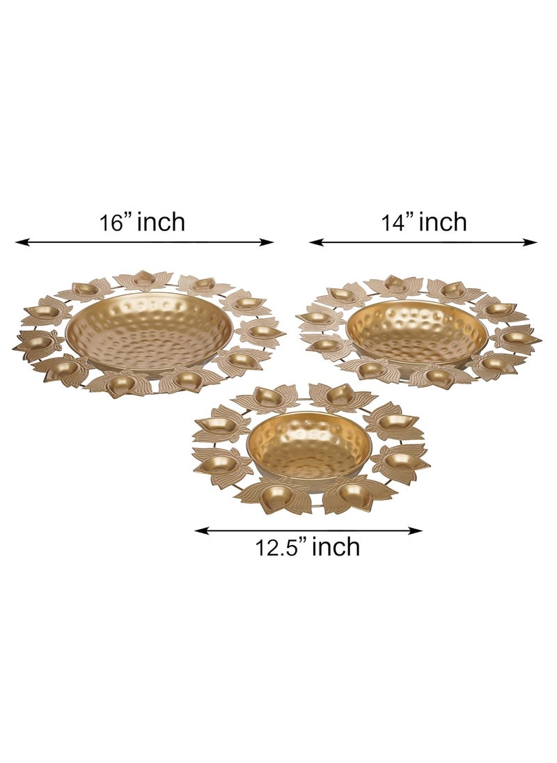 Webelkart Webelkart Premium Gold Polish Urli Bowl Set of 3 Lotus Diya Metal Urli Pot Potpourri Bowl for Home and Office Decor & Festival Gift Flowers for Pooja and Home Decoration  - Image 2
