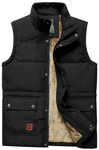 Vcansion Men's Outdoor Casual Stand Collar Thicken Qulited Fleece Jacket Padded Vest Lightweight Down Cotton Vest Coat Black US XXL - Image 1