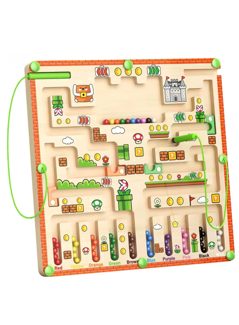 MAGIC VAULT لوحة متاهة خشبية مغناطيسية للأطفال - لعبة فرز الألوان والعد مع 2 قلم مغناطيسي، لعبة تعليمية، 30x30 سم - Image 1