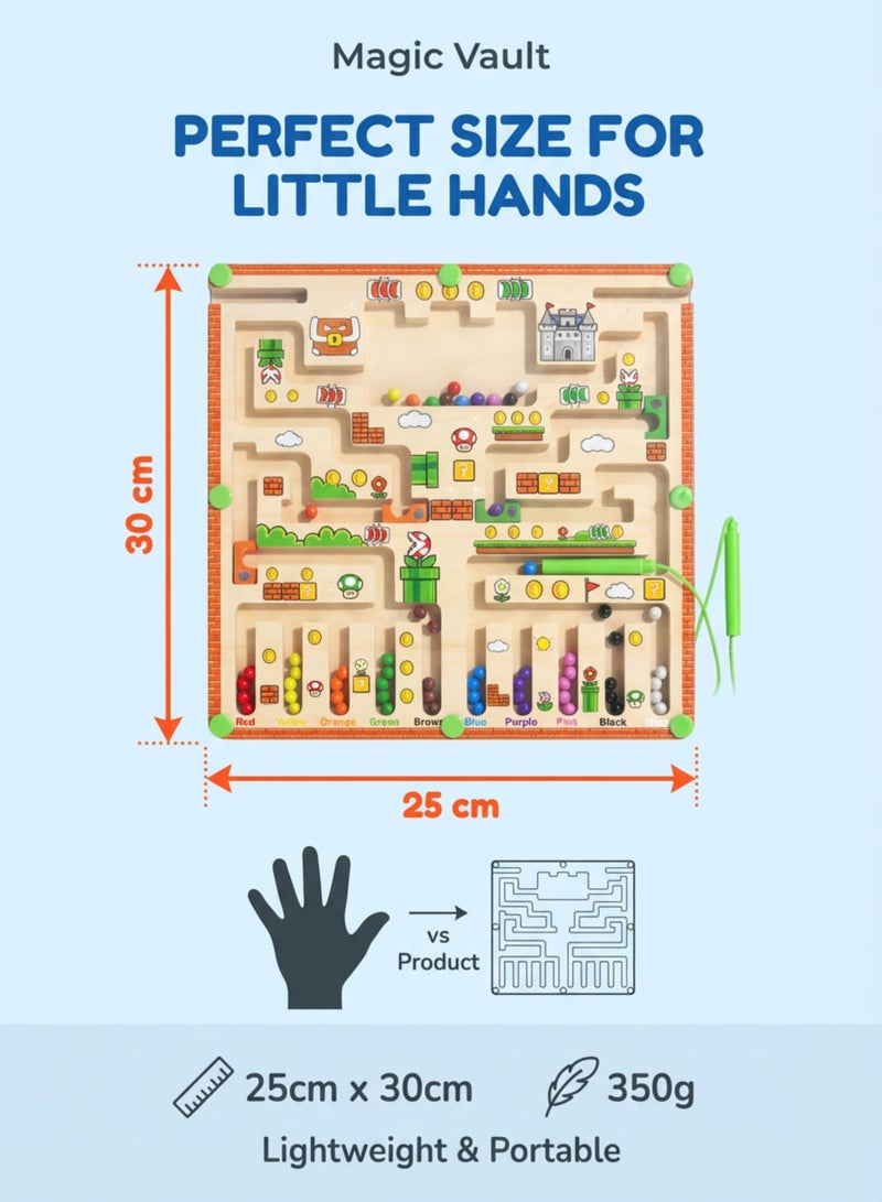 MAGIC VAULT لوحة متاهة خشبية مغناطيسية للأطفال - لعبة فرز الألوان والعد مع 2 قلم مغناطيسي، لعبة تعليمية، 30x30 سم - Image 5