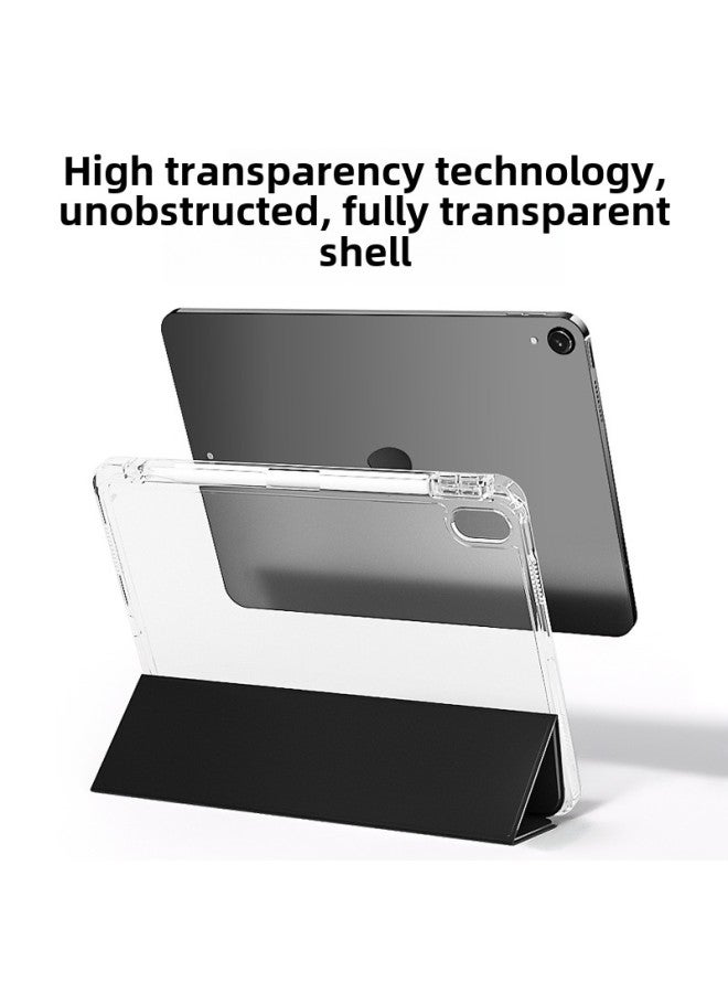 Applicable To IPadPro11-inch Protective Case Deformation Y Folding Air5 Pen Slot 12.9 Leather Case 10 Generation Transparent Hard Bottom Soft Edge-Color:White Ice Color [colored Glaze 2] Transparent Shell-Applicable Model:iPad10 Generation [10.9-inch]]