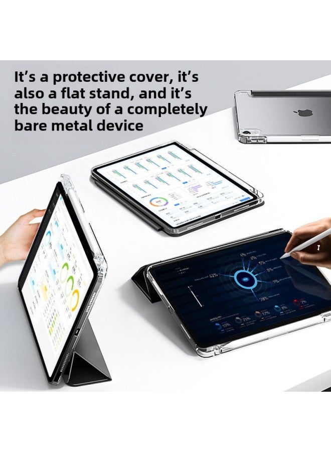 Applicable To IPadPro11-inch Protective Case Deformation Y Folding Air5 Pen Slot 12.9 Leather Case 10 Generation Transparent Hard Bottom Soft Edge-Color:White Ice Color [colored Glaze 2] Transparent Shell-Applicable Model:iPad10 Generation [10.9-inch]]