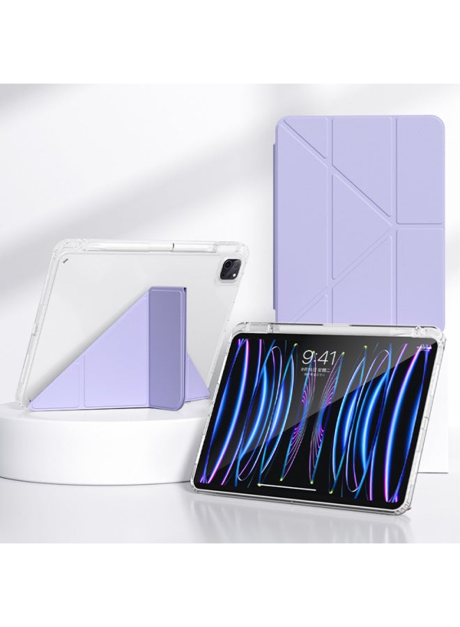 Applicable To IPadPro11-inch Protective Case Deformation Y Folding Air5 Pen Slot 12.9 Leather Case 10 Generation Transparent Hard Bottom Soft Edge-Color:White Ice Color [colored Glaze 2] Transparent Shell-Applicable Model:iPad10 Generation [10.9-inch]]