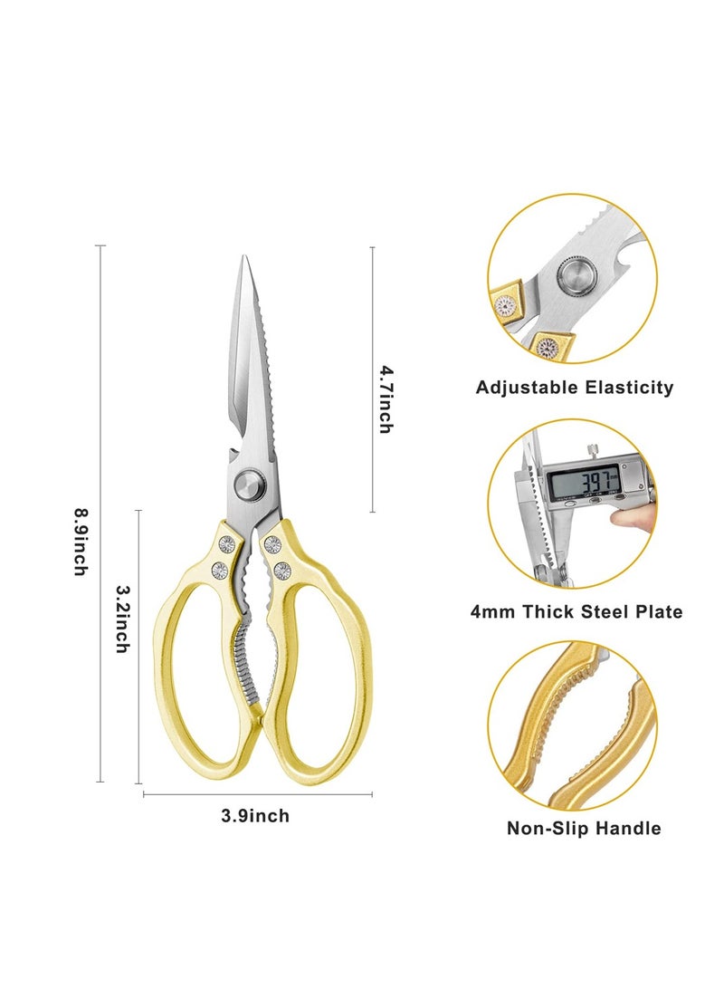 Excefore Heavy Duty Sharp Kitchen Shears, Gold Scissors for Cutting Meat, Chicken, Fish, Poultry Herb, Bread, Dishwasher Safe, Kitchen Cooking Tool - Image 2