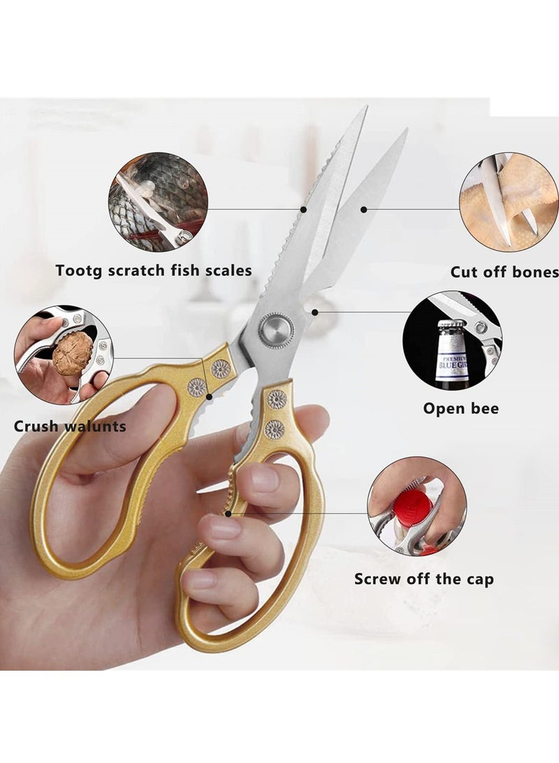 Excefore Heavy Duty Sharp Kitchen Shears, Gold Scissors for Cutting Meat, Chicken, Fish, Poultry Herb, Bread, Dishwasher Safe, Kitchen Cooking Tool - Image 3