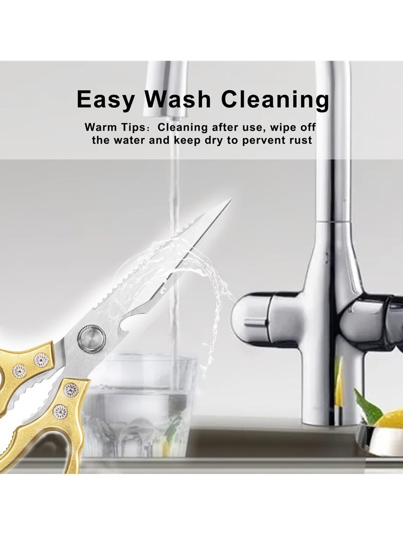 Excefore Heavy Duty Sharp Kitchen Shears, Gold Scissors for Cutting Meat, Chicken, Fish, Poultry Herb, Bread, Dishwasher Safe, Kitchen Cooking Tool - Image 5