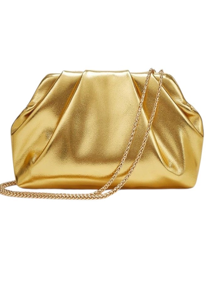 SANTORINI Clutch bag for women | Small sized clutch with sling strap, pockets and gold PU Leather | Party bags for girls and ladies (Gold) - Image 1