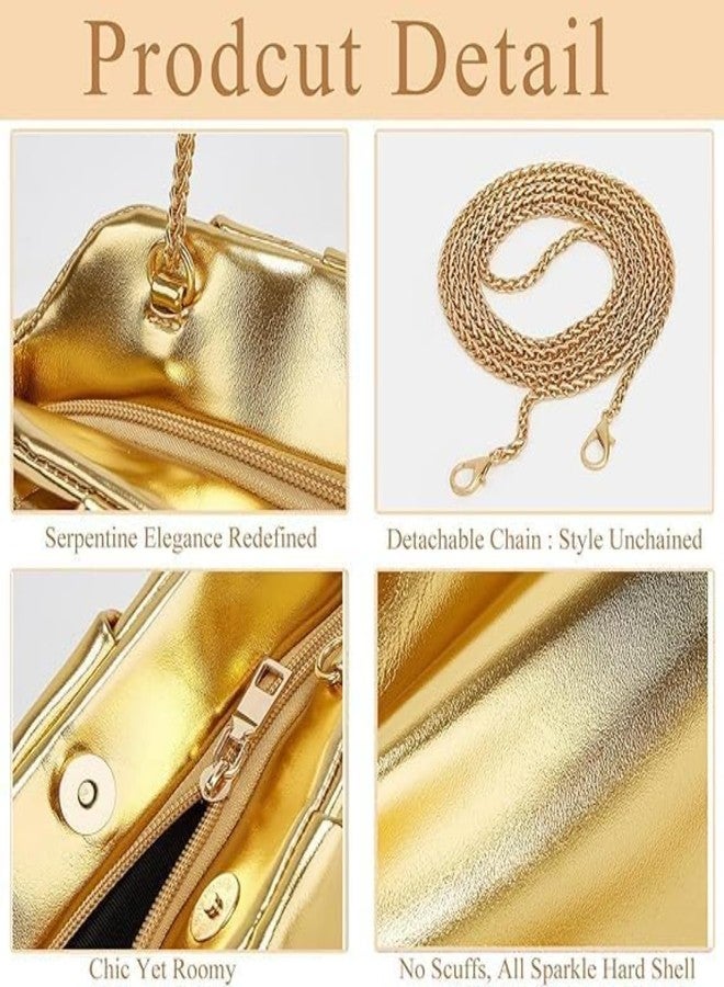 SANTORINI Clutch bag for women | Small sized clutch with sling strap, pockets and gold PU Leather | Party bags for girls and ladies (Gold) - Image 5