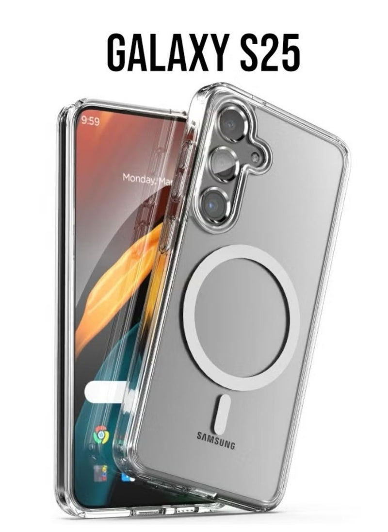 Magnetic - Samsung Galaxy S25, Magnetic Case, Compatible with MagSafe Wireless Charging, Anti-Scratch Bumper Cover (Clear), TPU - PC - Image 1
