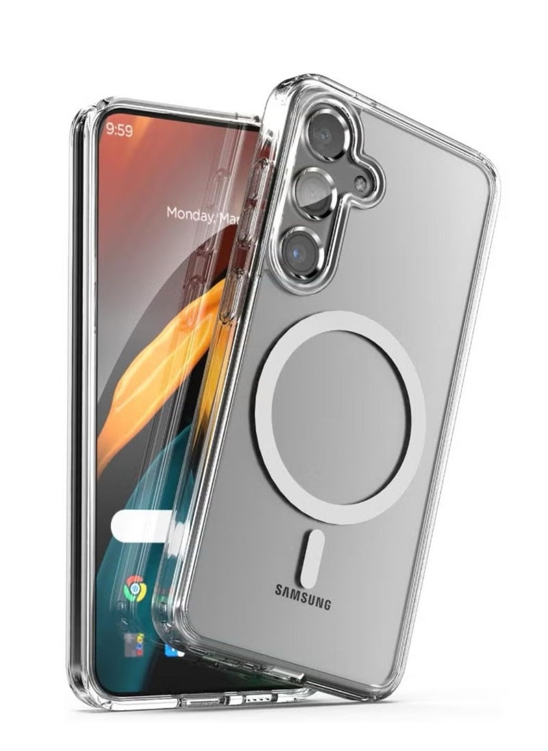Magnetic - Samsung Galaxy S25, Magnetic Case, Compatible with MagSafe Wireless Charging, Anti-Scratch Bumper Cover (Clear), TPU - PC - Image 1