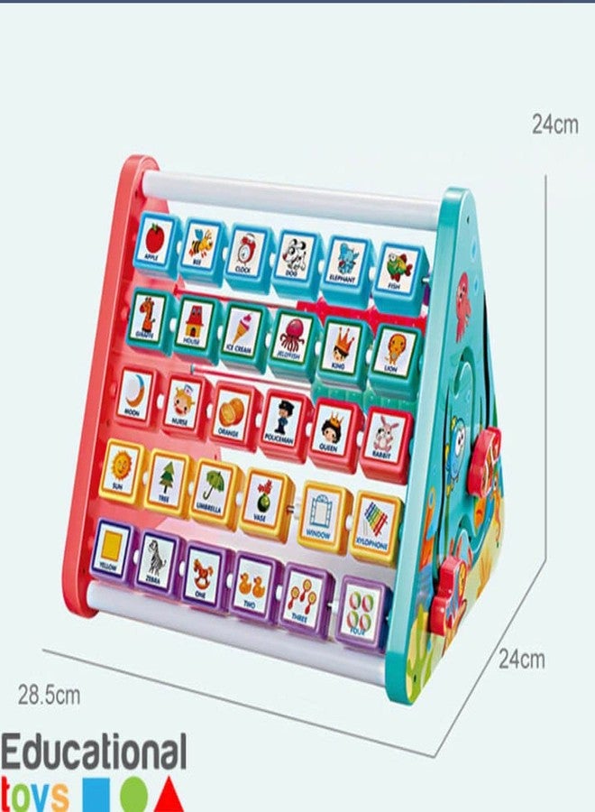 VARIYA ENTERPRISE Multifunction Learning Shelf, Triangle Toys Alphabet Blocks Abacus Clock, Educational Toy Kit for Kids Activity Cube for Toddlers 5in1 Activity Toys for Babies Learning Toys - Image 2