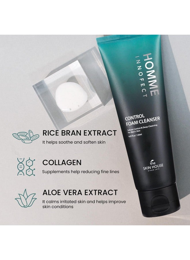 The Skin House Homme Innofect Control Foam Cleanser for Men 4.05 fl.oz l Oily Skin Cleanser l Deep Cleansing, Pore Minimizer, l Korean Skin Care, Facial Wash, 120ml