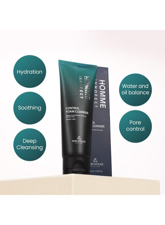 The Skin House Homme Innofect Control Foam Cleanser for Men 4.05 fl.oz l Oily Skin Cleanser l Deep Cleansing, Pore Minimizer, l Korean Skin Care, Facial Wash, 120ml