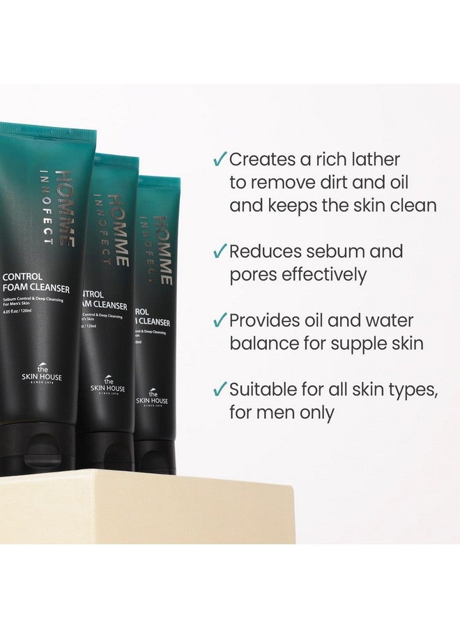 The Skin House Homme Innofect Control Foam Cleanser for Men 4.05 fl.oz l Oily Skin Cleanser l Deep Cleansing, Pore Minimizer, l Korean Skin Care, Facial Wash, 120ml