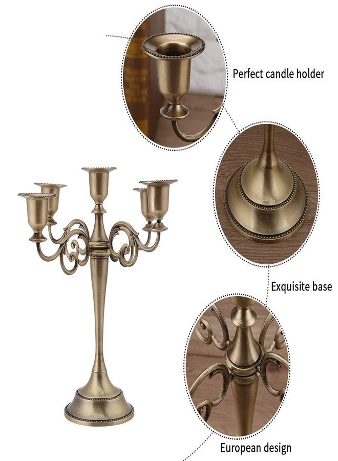 Asixx 5 Arms Alloy Candle Holder, European Style Candelabra, Wedding & Candlelight Dinner, Bronze - Image 2