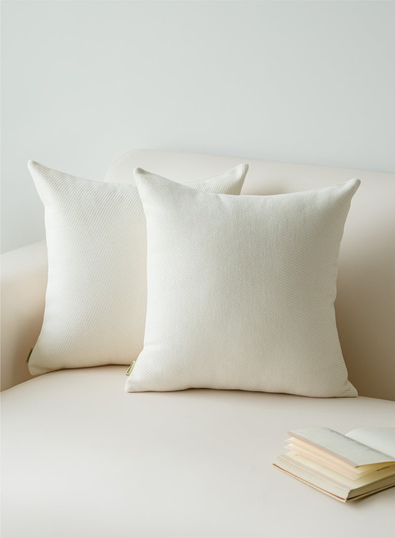 a moment a moment Pack of 2 Decorative Chenille Throw Pillow Covers with Twill Cushion Covers for Sofa Living Room Couch Bed 50x50 CM Inch Raw White  - Image 1