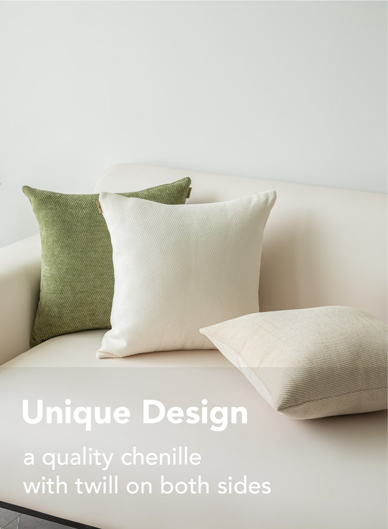 a moment a moment Pack of 2 Decorative Chenille Throw Pillow Covers with Twill Cushion Covers for Sofa Living Room Couch Bed 50x50 CM Inch Raw White  - Image 4