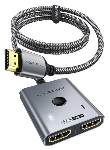 Warrky HDMI Switch 2 in 1 Out 4K@60Hz, WARRKY[with 3.3ft Fixed Braided HDMI Cable, Aluminum Case, 2K@144Hz, HDCP 2.2] Bidirectional 2x1 Switcher Splitter Compatible for PS5/4, Xbox, Roku, FireStick, Switch - Image 1