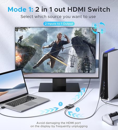 Warrky HDMI Switch 2 in 1 Out 4K@60Hz, WARRKY[with 3.3ft Fixed Braided HDMI Cable, Aluminum Case, 2K@144Hz, HDCP 2.2] Bidirectional 2x1 Switcher Splitter Compatible for PS5/4, Xbox, Roku, FireStick, Switch - Image 2