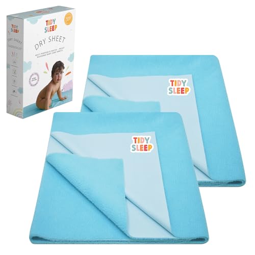 Tidy Sleep Instadry Anti-Piling Fleece Extra Absorbent Quick Dry Sheet for New Born Babies, Cotton Bed Protector Mattress Pack of 2 Baby Blue Small (70x50) cm - Image 1