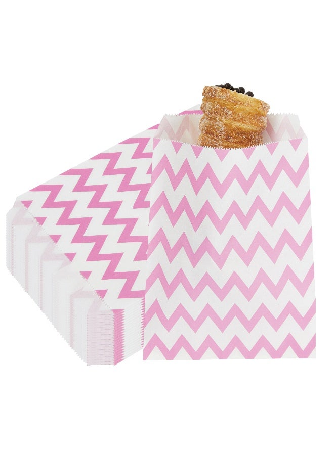 Restaurantware 7 x 5 Inch Cookie Bags, 100 Biodegradable Paper Treat Bags - Use As Party Favors Or Candy Bags, Food Safe, Pink With Zig Zags Paper Food Bags For Baked Goods, For Buffets Or Parties - Image 2
