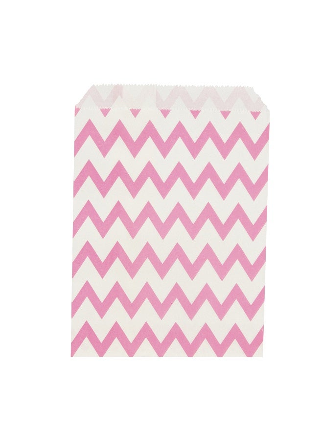 Restaurantware 7 x 5 Inch Cookie Bags, 100 Biodegradable Paper Treat Bags - Use As Party Favors Or Candy Bags, Food Safe, Pink With Zig Zags Paper Food Bags For Baked Goods, For Buffets Or Parties - Image 1