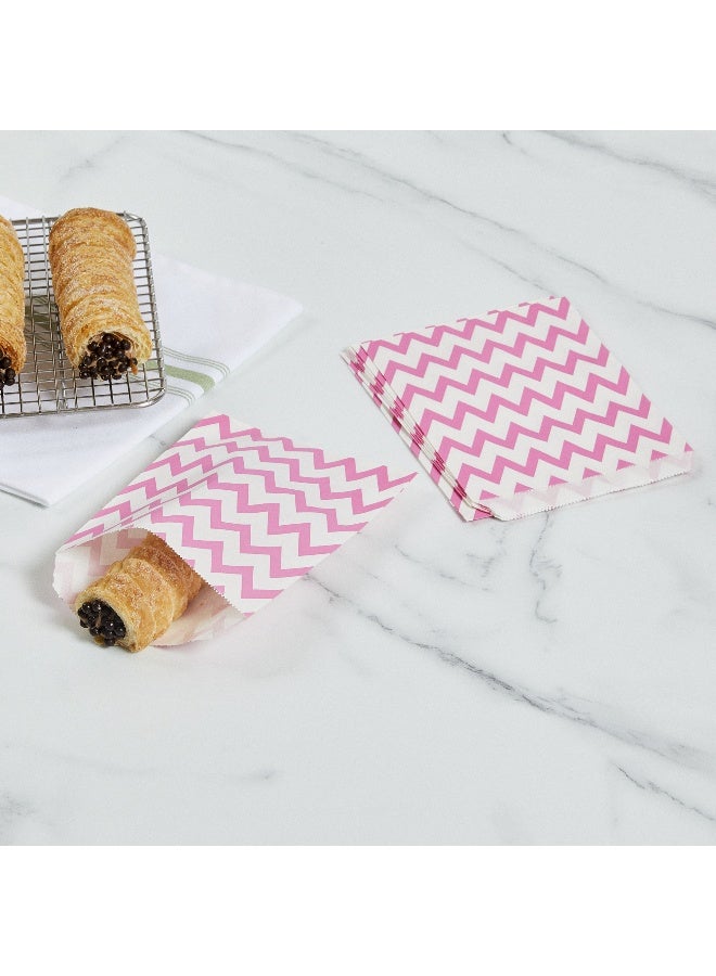 Restaurantware 7 x 5 Inch Cookie Bags, 100 Biodegradable Paper Treat Bags - Use As Party Favors Or Candy Bags, Food Safe, Pink With Zig Zags Paper Food Bags For Baked Goods, For Buffets Or Parties - Image 3