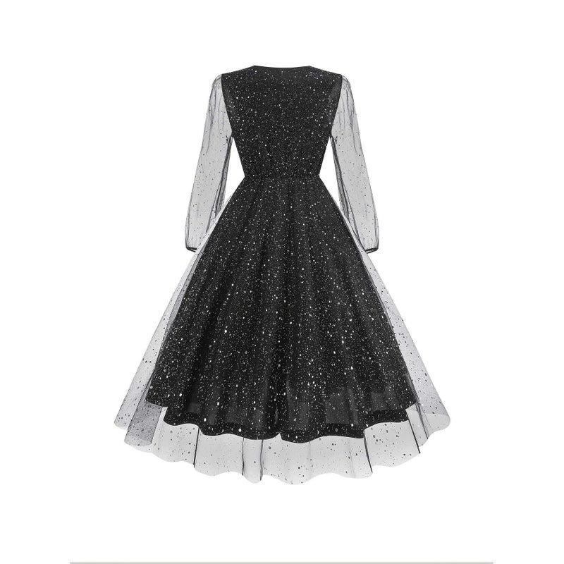Women's Round Neck Elegant Slim Fit Solid Color Long Sleeve A-Line Dress - Image 3