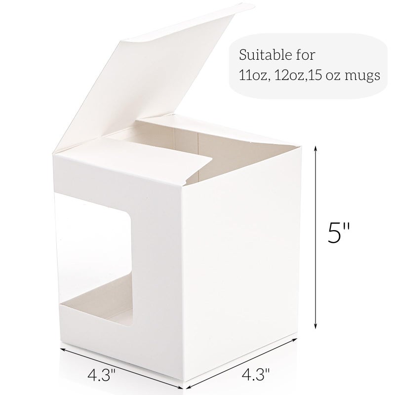 AVLA 50 Pack Gift Boxes for Sublimation Mugs, 4.3x4.3x5'' Small White Packaging, 12OZ 15OZ Transparent Cups Wrapping With Clear View Window, Cupcake Christmas Ornament Box for Wedding - Image 2
